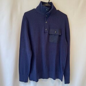 Banana Republic 1/4 Snap Sweater Blue Italian‎ Merino Wool Blend Mens L Classic